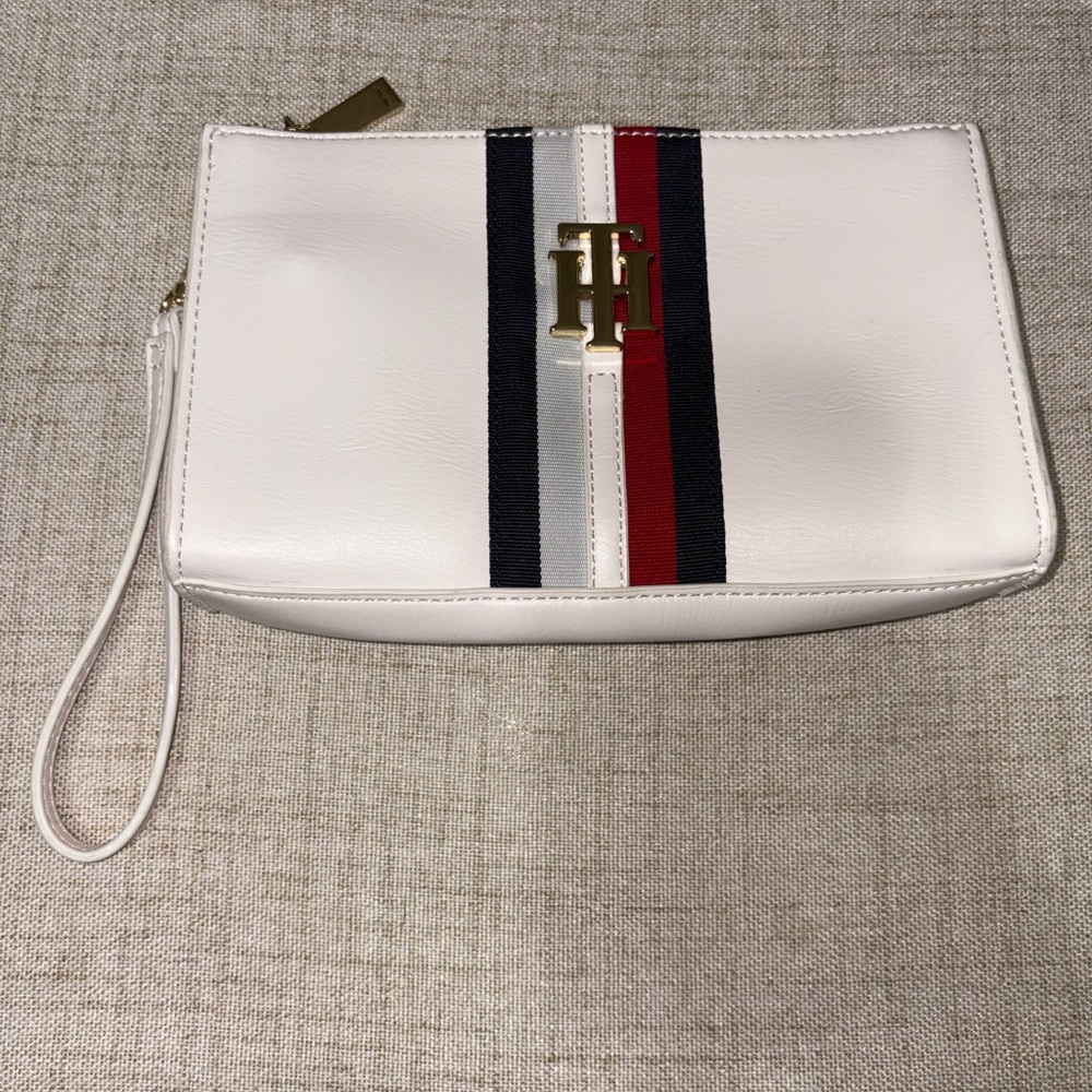 Tommy Hilfiger Jaden Wristlet White with Navy and Red Stripe